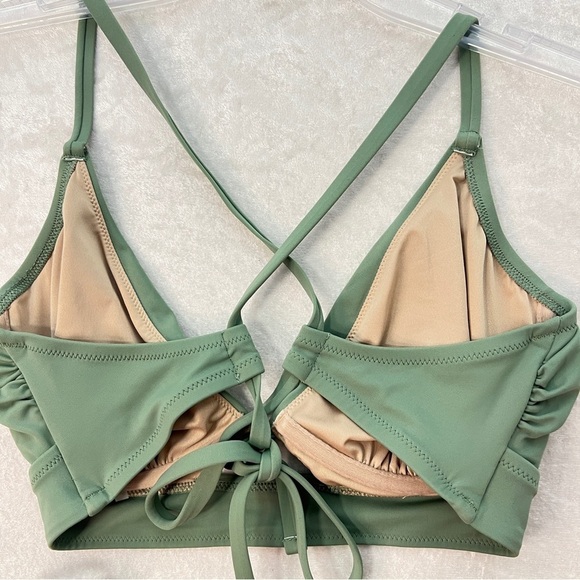 SHADE & SHORE Swimsuit Lace-Up Hight Waist 2 Piece Bikini Sage Green Size M/36C - Picture 5 of 16